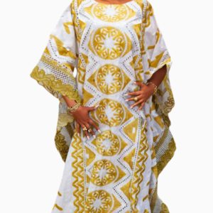 Boubou long femme blanc et doré