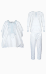 Boubou Africain Blanc pour garçon en trois pièces