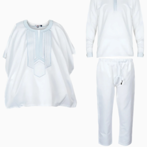 Boubou Africain Blanc pour garçon en trois pièces