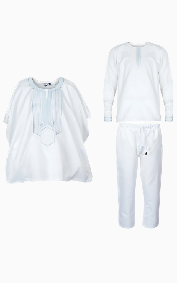 Boubou Africain Blanc pour garçon en trois pièces
