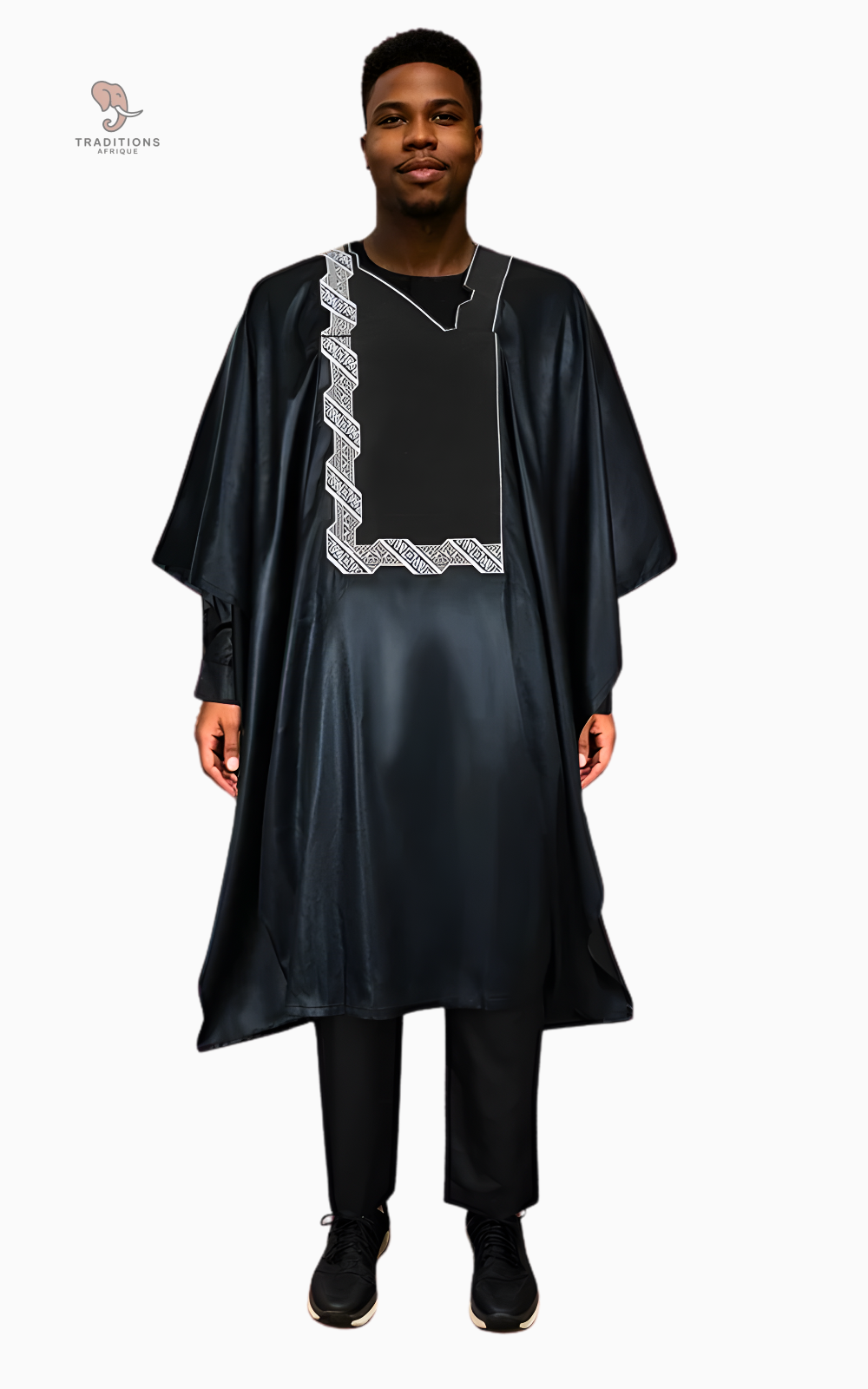 Boubou noir homme élégant et traditionnel