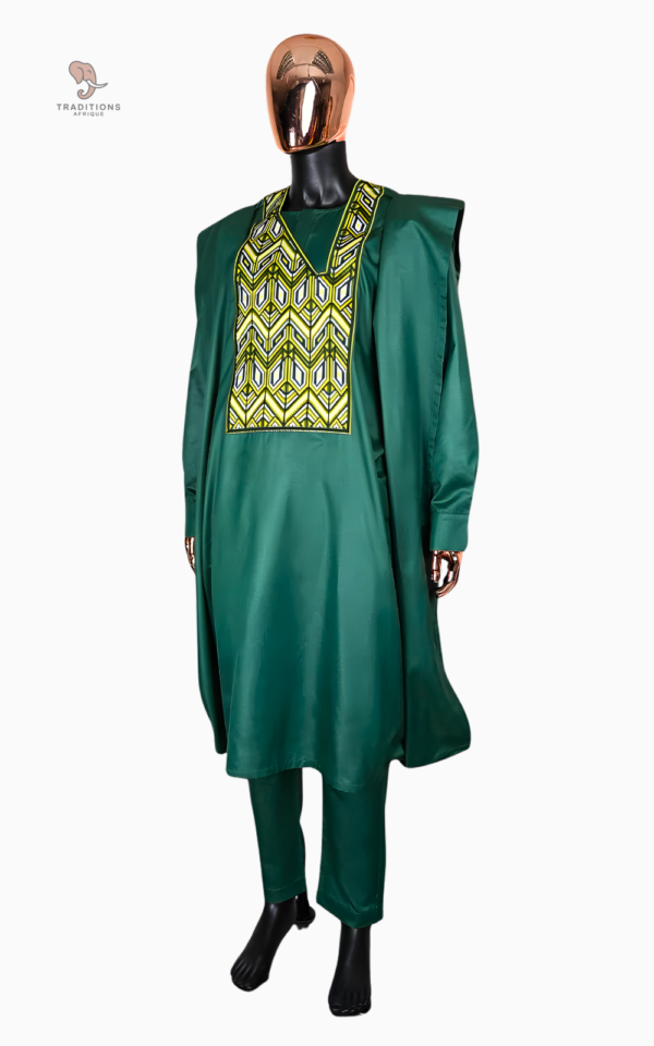 Boubou traditionnel vert, artisanat africain pour hommes
