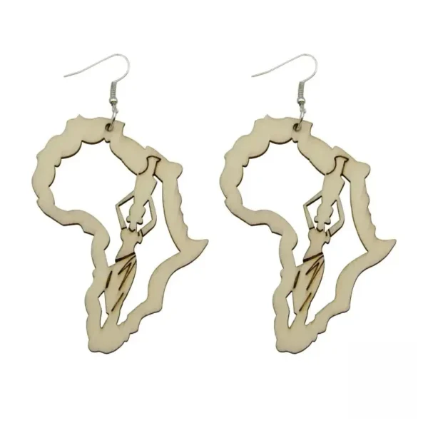 Boucle d'oreille africaine en bois sculpté