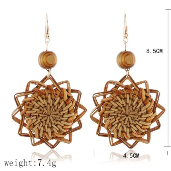 Boucle d'oreille florale en rotin, style africain unique