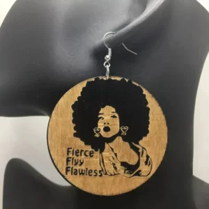 Boucle d'oreille afro en bois