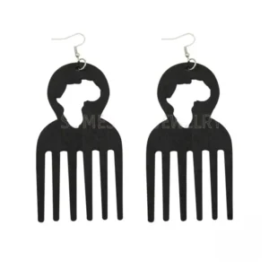 Boucles d'oreilles en bois, style africain, design peigne