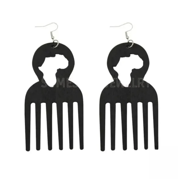 boucle-doreilles-peigne-africain-en-bois-1 Boucles d'oreilles en bois, style africain, design peigne