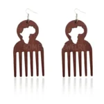 Peigne africain en bois, boucle d'oreille artisanale