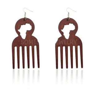 Peigne africain en bois, boucle d'oreille artisanale