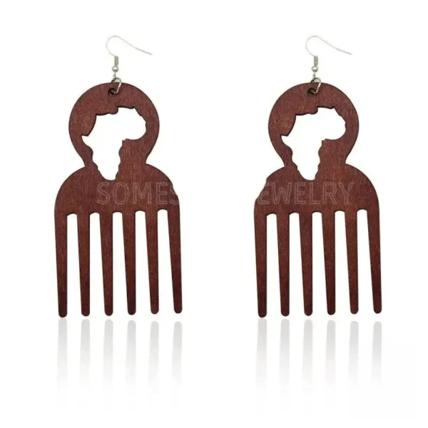 Peigne africain en bois, boucle d'oreille artisanale