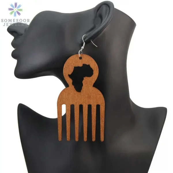Boucle d'oreille peigne, esthétique africaine en bois