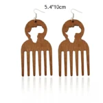 Élégante boucle d'oreille, motif peigne africain en bois