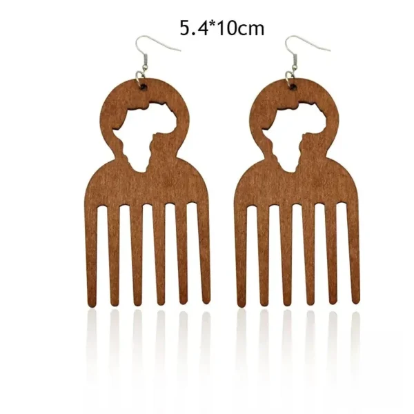 Élégante boucle d'oreille, motif peigne africain en bois