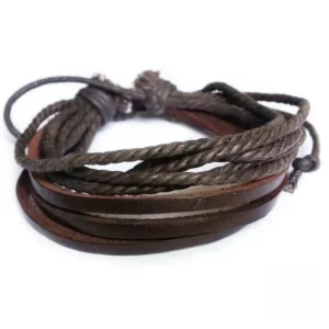 Bracelet Africain en cuir noir, pièce unique et authentique