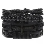 Bracelet homme, cuir et motifs africains