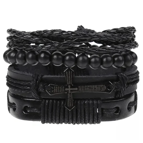 Bracelet homme, cuir et motifs africains