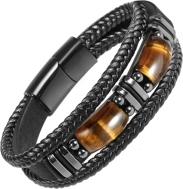 bracelet-africain-homme-cuir-oeil-de-tigre-1 Bracelet Africain Homme en cuir avec œil de tigre