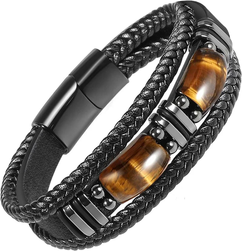 Bracelet Africain Homme en cuir avec œil de tigre