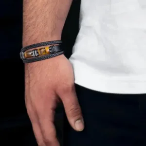 Cuir et œil de tigre, bracelet homme au style africain
