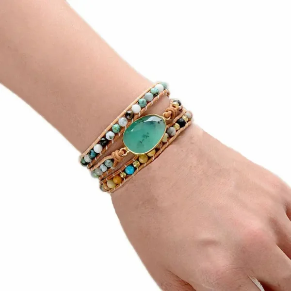 Bracelet coloré, design wrap, pierres d'Amazonite