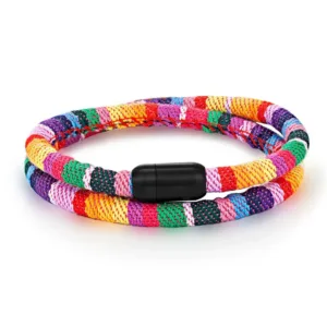 Bracelet africain en corde aux couleurs arc-en-ciel