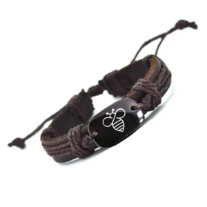 Bracelet africain en cuir tressé, orné d'os de yak