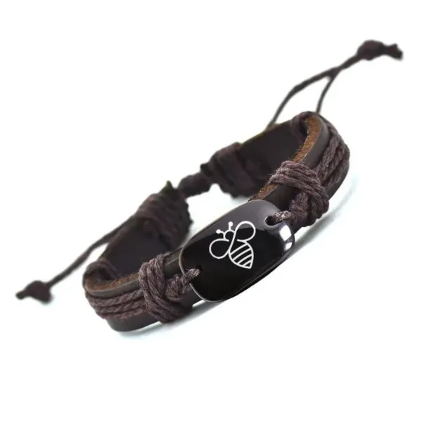 Bracelet africain en cuir tressé, orné d'os de yak