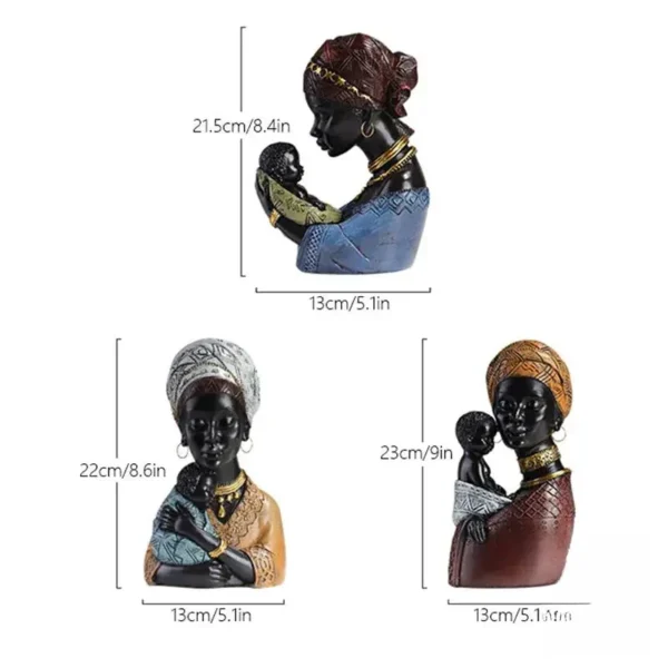 Statue de Femme Africaine avec Bébé en tenue traditionnelle