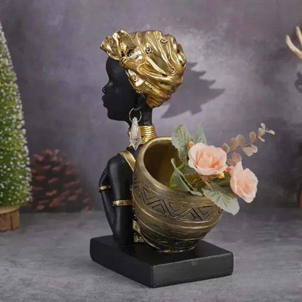 Art africain buste femme en résine colorée