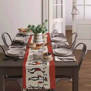 Chemin de table en lin, motifs africains vibrants