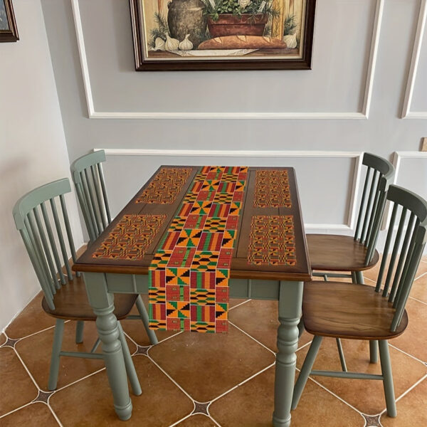 chemin-de-table-africain-motif-kente-1 Chemin de table africain motif Kente coloré