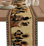Chemin de table africain au motif villageois traditionnel