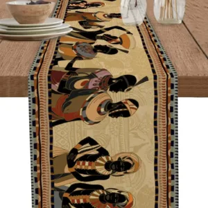 Chemin de table africain au motif villageois traditionnel