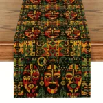 Chemin de table africain avec motifs totems colorés