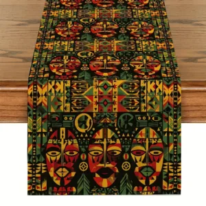 Chemin de table africain avec motifs totems colorés