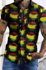 Chemise droite pour homme, empreinte africaine