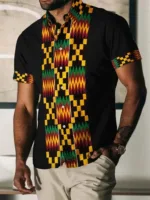Chemise homme avec motifs ethniques, coupe droite