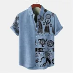 Chemise courte lin homme avec motifs africains