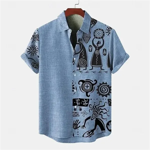 Chemise courte lin homme avec motifs africains