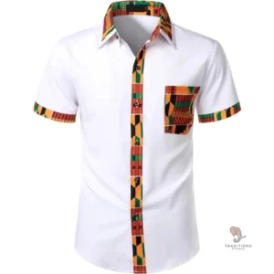 Chemise Africaine Homme style Kente à manches courtes