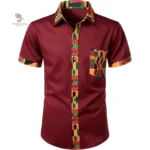 Homme Kente Chemise Courte, motif africain coloré