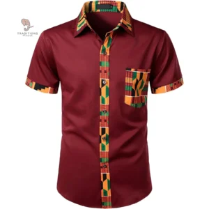Homme Kente Chemise Courte, motif africain coloré
