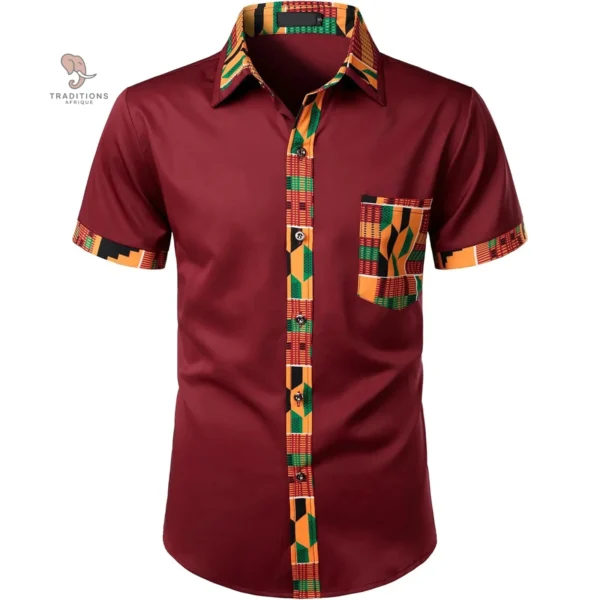 Homme Kente Chemise Courte, motif africain coloré