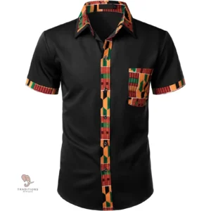 Chemise à Manches Courtes, design Kente pour Homme