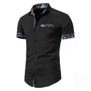 Chemise Africaine Homme Manche Courte en tissu traditionnel
