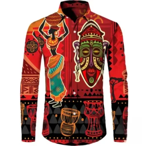 Chemise traditionnelle africaine pour homme à manches longues