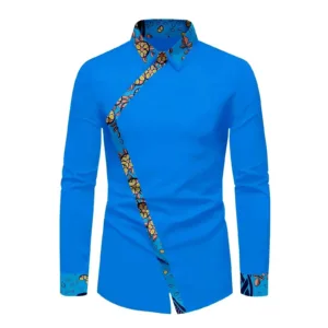Chemise africaine bleue à manches longues pour homme