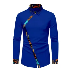 Chemise africaine homme bleue foncée à manches longues