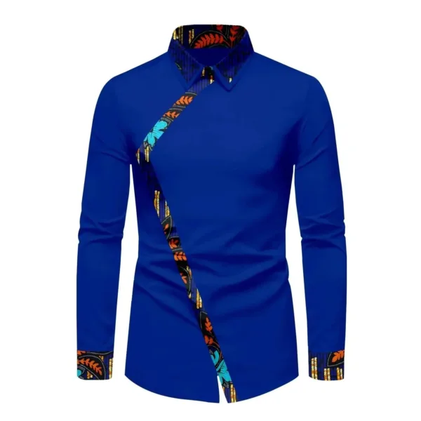 chemise-africaine-homme-manche-longue-bleue-foncee-1 Chemise africaine homme bleue foncée à manches longues