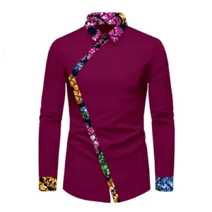 Chemise Africaine Homme Bordeaux Manche Longue
